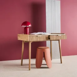 Grooved mango wood effect desk with 2 drawers