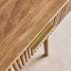 Grooved mango wood effect desk with 2 drawers