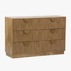 Grooved mango wood effect sideboard with 6 drawers