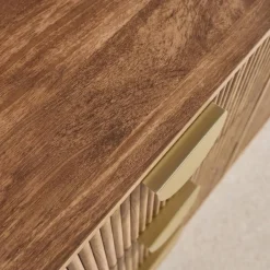 Grooved mango wood effect sideboard with 6 drawers