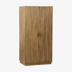 Grooved mango wood effect wardrobe closet with 2 doors