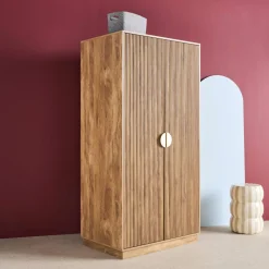 Grooved mango wood effect wardrobe closet with 2 doors