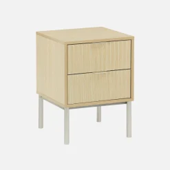 Grooved wood bedside table with metal effect