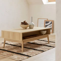 Grooved wood detail coffee table