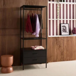 Hallway furniture, metal coat rack with hanging rod and 2 drawers