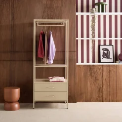 Hallway furniture, metal coat rack with hanging rod and 2 drawers