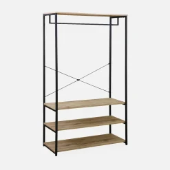Hallway metal and wood-effect coat and shoe rack
