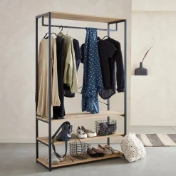 Hallway metal and wood-effect coat and shoe rack