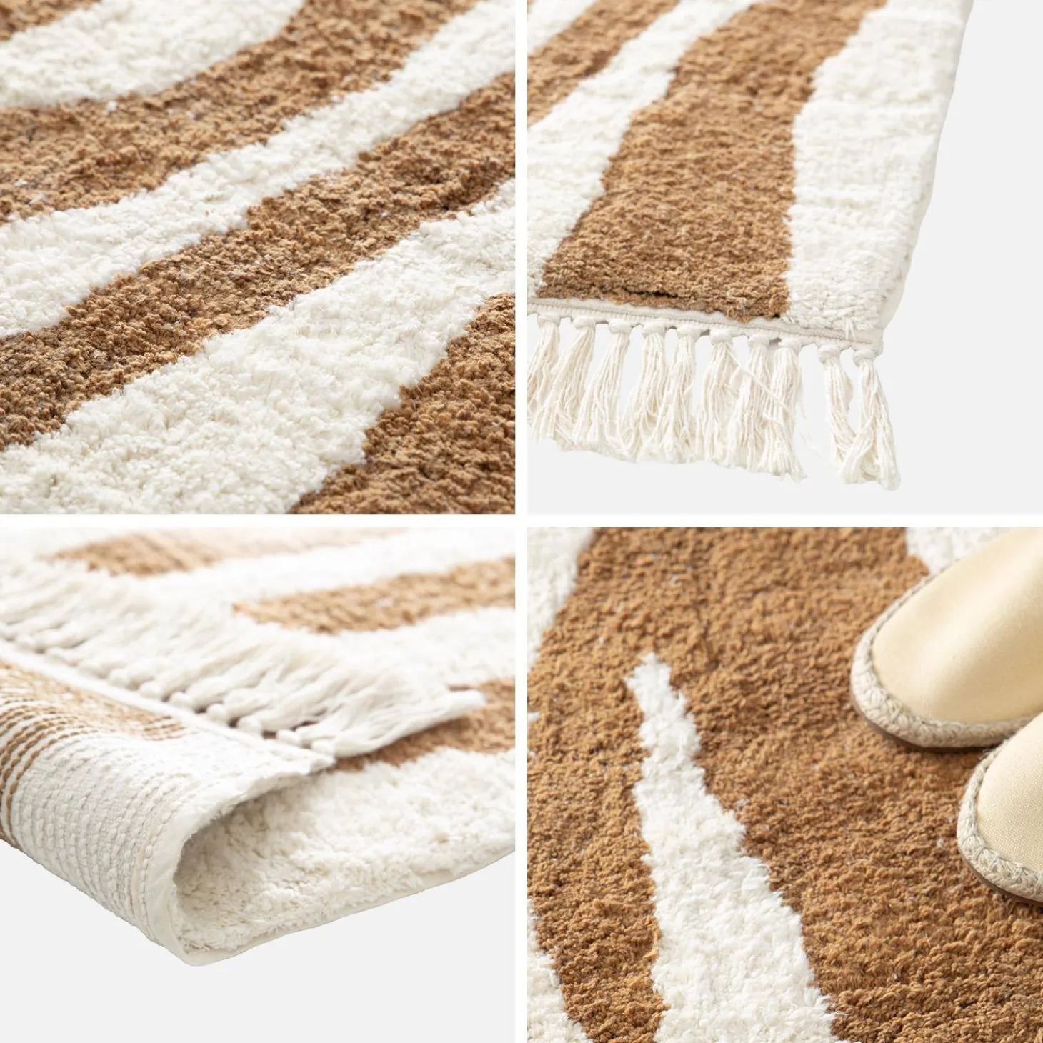 Indoor cotton rug with brick zebra pattern and fringes