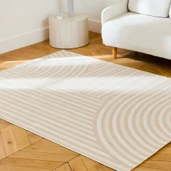 Indoor/outdoor rug with beige arch pattern, recycled polyester