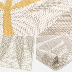 Indoor/outdoor rug with beige and mustard plant pattern, recycled polyester