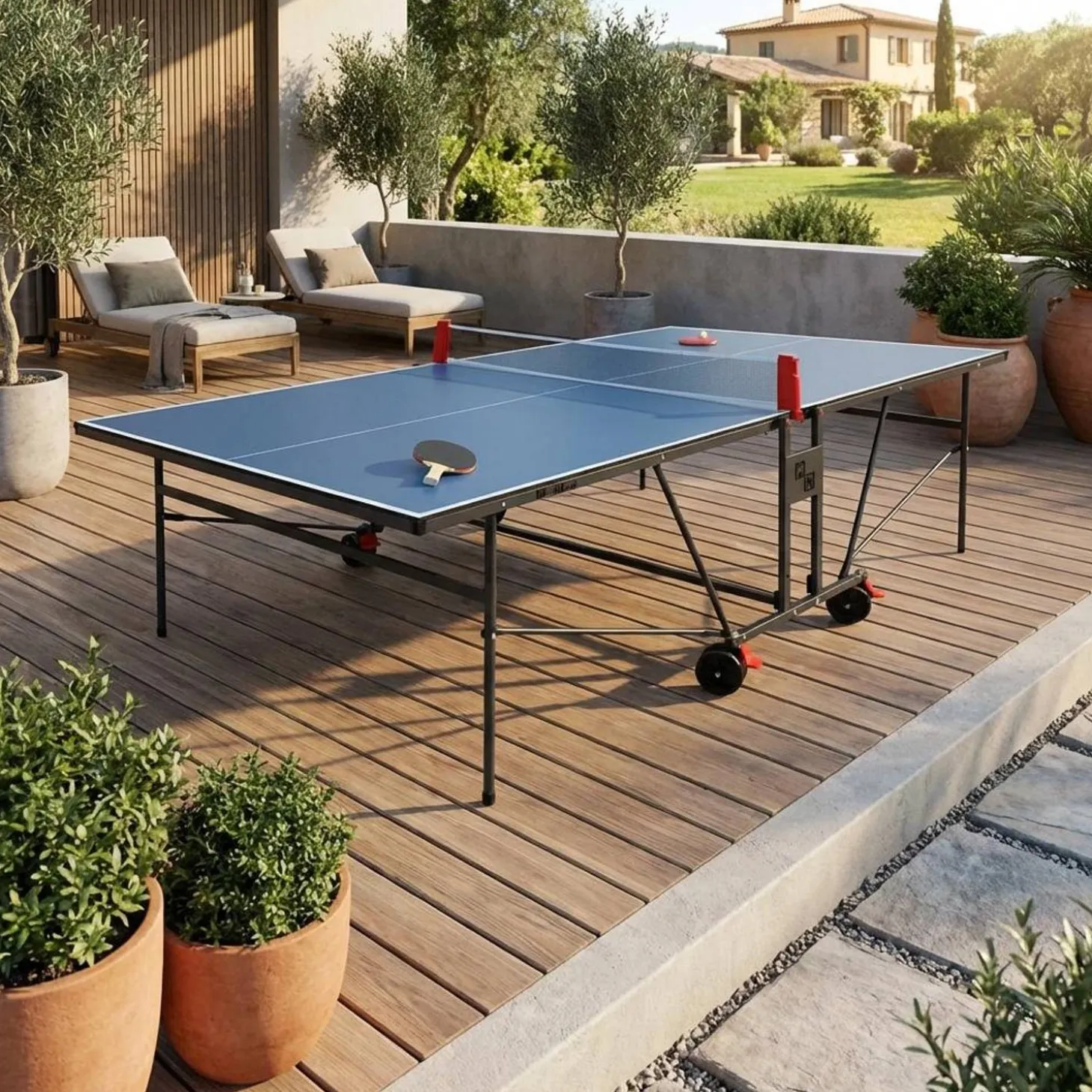 Indoor ping pong table with 2 rackets and 3 balls