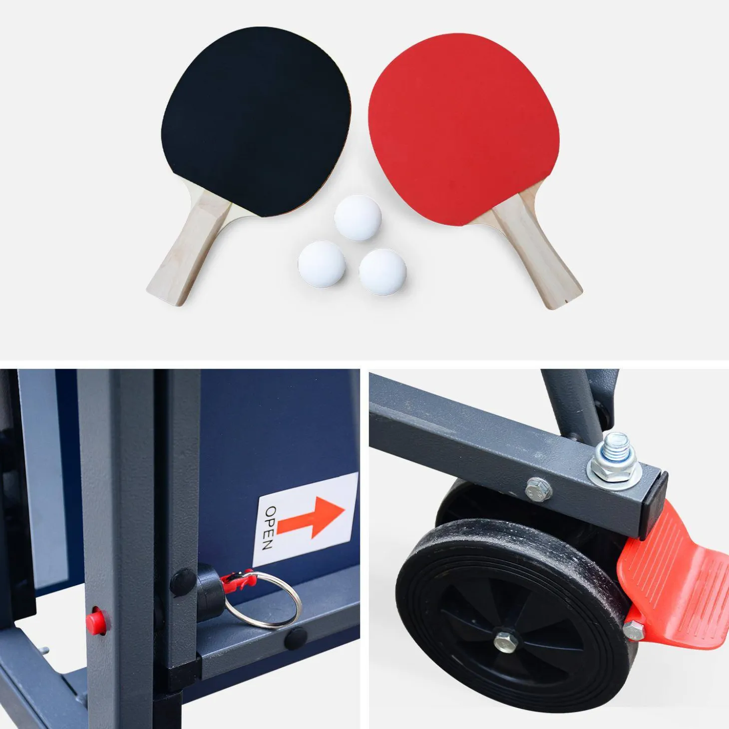 Indoor ping pong table with 2 rackets and 3 balls