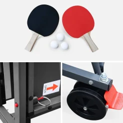 Indoor ping pong table with 2 rackets and 3 balls