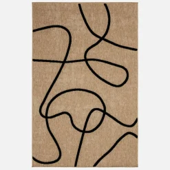 Indoor rug with a jute effect, black in relief graphic pattern.