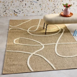 Indoor rug with a jute effect, relief graphic pattern in white
