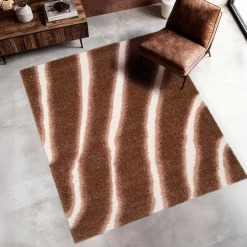 Indoor rug with brown striped pattern