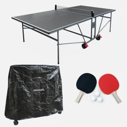 Indoor table tennis table with 2 bats, 3 balls and protective cover