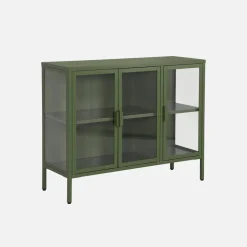 Industrial metal and tempered glass sideboard with 3 doors 100cm