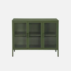 Industrial metal and tempered glass sideboard with 3 doors 100cm