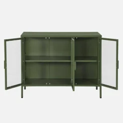 Industrial metal and tempered glass sideboard with 3 doors 100cm