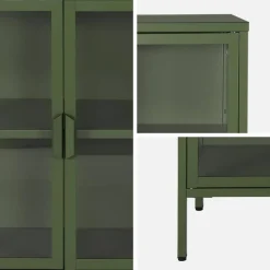 Industrial metal and tempered glass sideboard with 3 doors 100cm