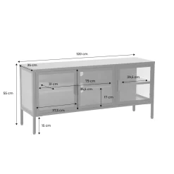 Industrial metal and tempered glass TV stand with 3 doors 120cm