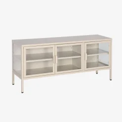 Industrial metal and tempered glass TV stand with 3 doors 120cm