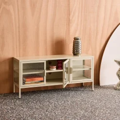 Industrial metal and tempered glass TV stand with 3 doors 120cm