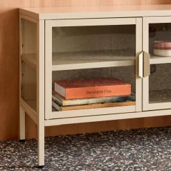 Industrial metal and tempered glass TV stand with 3 doors 120cm