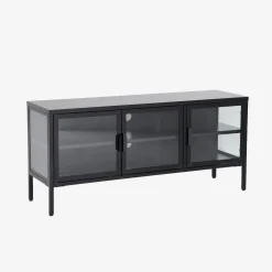 Industrial metal and tempered glass TV stand with 3 doors 120cm