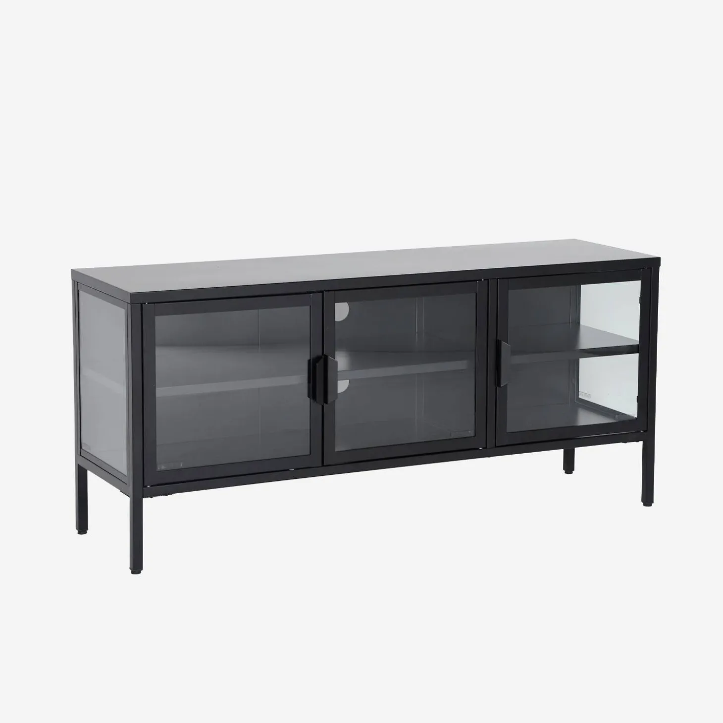 Industrial metal and tempered glass TV stand with 3 doors 120cm