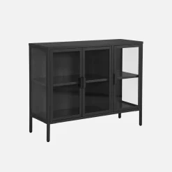 Industrial metal and tempered glass sideboard with 3 doors 100cm