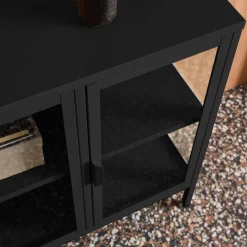 Industrial metal and tempered glass sideboard with 3 doors 100cm
