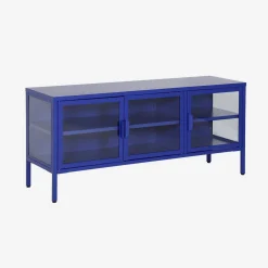 Industrial metal and tempered glass TV stand with 3 doors 120cm