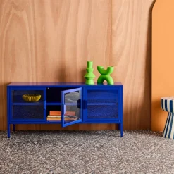 Industrial metal and tempered glass TV stand with 3 doors 120cm