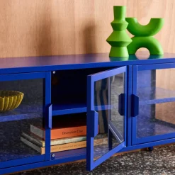 Industrial metal and tempered glass TV stand with 3 doors 120cm
