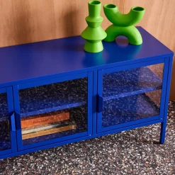 Industrial metal and tempered glass TV stand with 3 doors 120cm