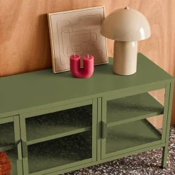 Industrial metal and tempered glass TV stand with 3 doors 120cm