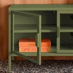 Industrial metal and tempered glass TV stand with 3 doors 120cm