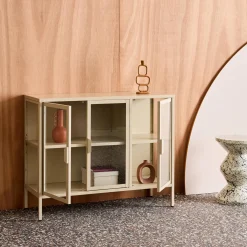 Industrial metal and tempered glass sideboard with 3 doors 100cm