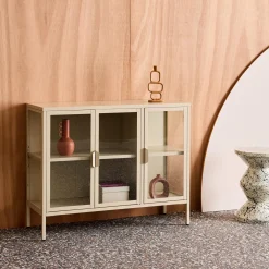 Industrial metal and tempered glass sideboard with 3 doors 100cm