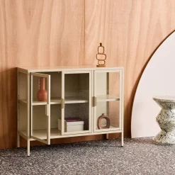 Industrial metal and tempered glass sideboard with 3 doors 100cm