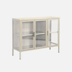 Industrial metal and tempered glass sideboard with 3 doors 100cm