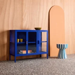 Industrial metal and tempered glass sideboard with 3 doors 100cm