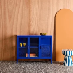 Industrial metal and tempered glass sideboard with 3 doors 100cm