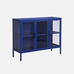 Industrial metal and tempered glass sideboard with 3 doors 100cm