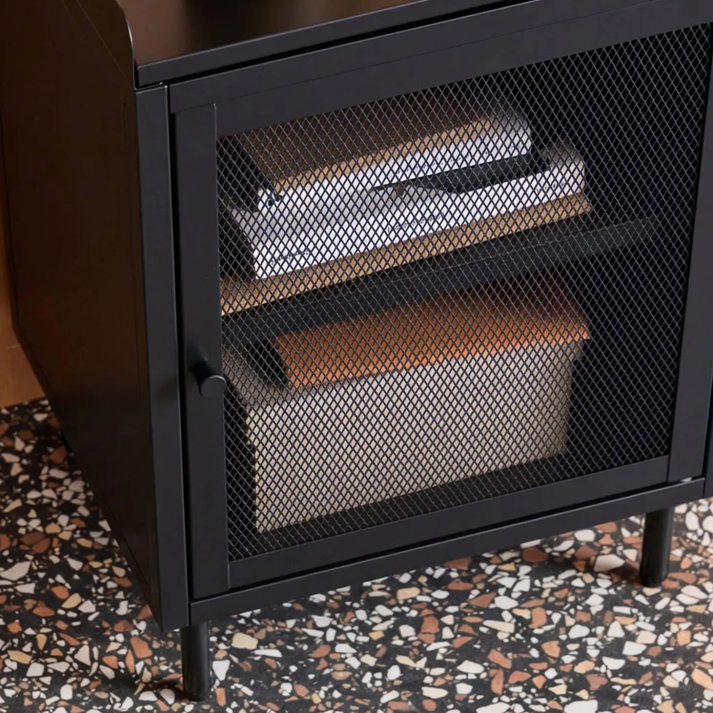 Industrial metal bedside table with 1 door (set of 2)