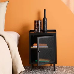 Industrial metal bedside table with 1 door (set of 2)