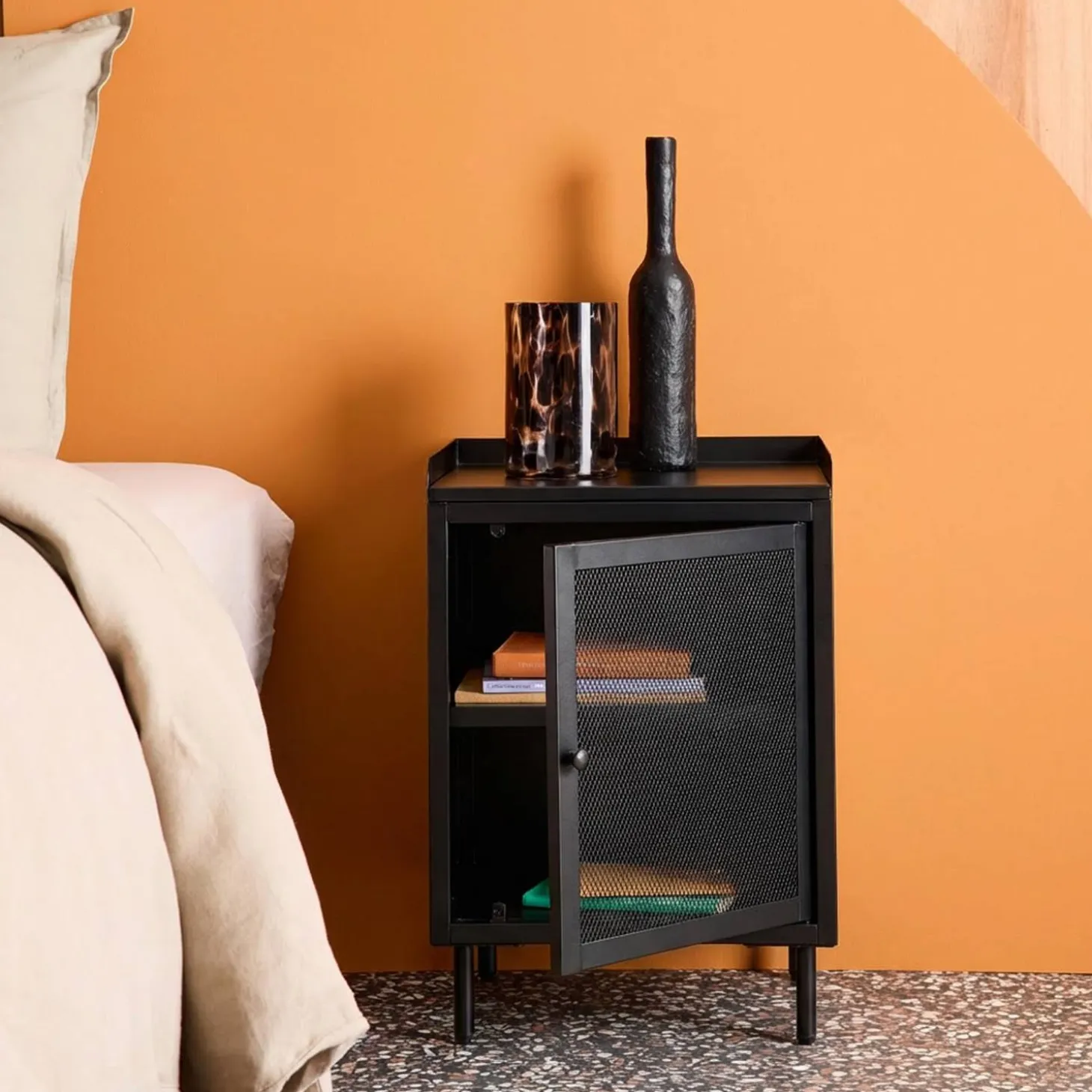 Industrial metal bedside table with 1 door (set of 2)